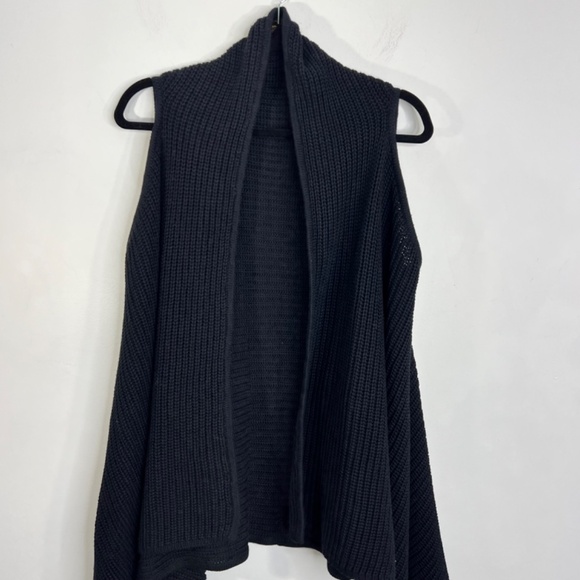 DKR black pure cotton waterfall sleeveless open front cardigan sweater vest M - Picture 3 of 11